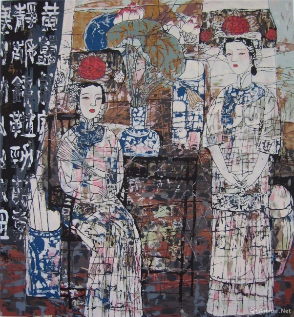 杨振和 中国戏之三 丝网版画 2002 63x59cm 杨振和 中国戏之三 丝网版画 2002 63x59cm